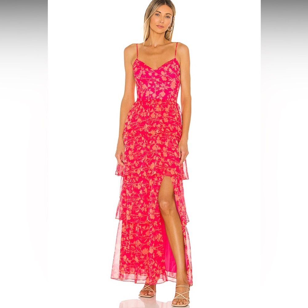 Amanda Uprichard Fuchsia Pink Floral Ruffle Maxi Dress
